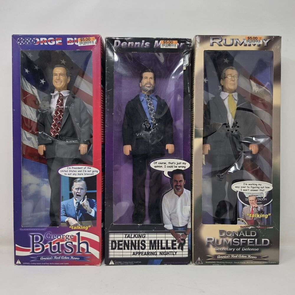 President George Bush Dennis Miller Donald Rumsfield 12" Talking Figure Lot Of 3